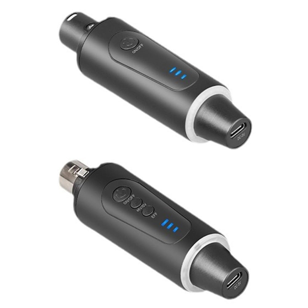 Sistema adattatore per microfono XLR wireless, ricaricabile, portata di 45 m, per microfoni dinamici e a condensatore, supporto di alimentazione 48 V, costruzione in ABS per live stage