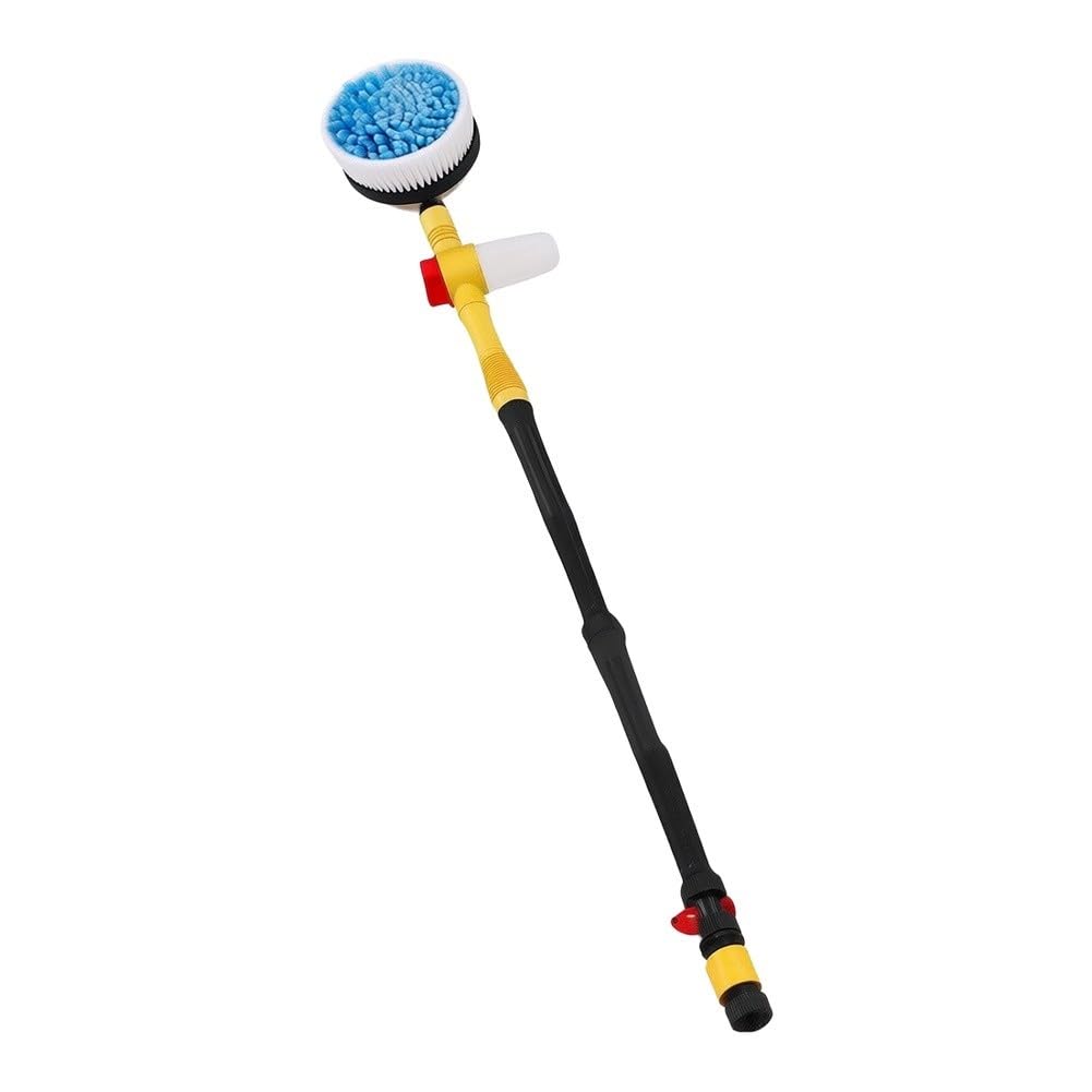 Rotierende Autowaschbürste mit 250ml Schaumspender, Auto-Rotierung durch Wasserdruck, 3 Einstellstufen, Chenille & ABS, für Gartenanschluss, Gelb
