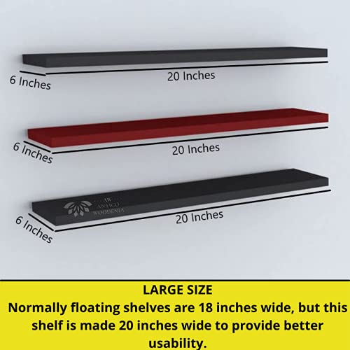 Image of Wooden Floating Wall Shelf| Wall Mount| Wall Rack| Wall Bracket for Home and Office Decor | Big Mounted Cabinets (Large, Set of 3, Black and Red)