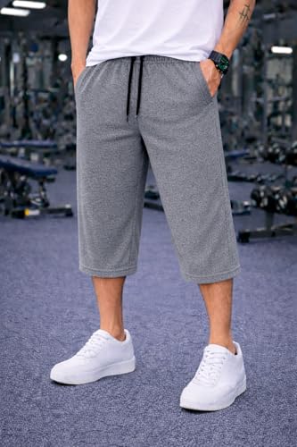 Image of Mack Jonney Men's Sports Capri Pants | Lightweight Polyester Workout 3 /4 Pants with Elastic Waist for Gym, Running & Training-M8356