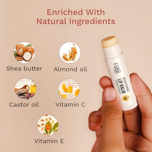 Image of FURR 1% Vitamin C & Kojic Acid Brightening Lip Balm with SPF 30 | Heals, Hydrates & Softens | Reduces Pigmentation | Almond Oil, Shea Butter, Vitamin E Infused | Lip Balm for Soft Glossy Lips | Unisex