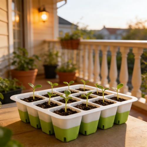 Image of HASTHIP Seedling Tray Germination Tray for Plants, 5Pcs Seed Germination Tray with Silicone Bottom 12-Cavity Seedling Trays for Plants for Starting Sapling Grow