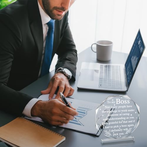 Boss Day Gifts for Men Women Employee Appreciation Gifts Acrylic Plaque, Desk Plaque Office Decor for Appreciation Acrylic Male Desk Sign for Coworkers Lady Staff Leader Manager(Boss)