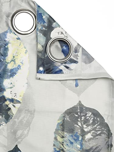 Image of Swayam 90% Blackout Polyester Window Curtain for Living Room & Bedroom | 5 Feet | Room Darkening Curtain with Eyelets | Pack of 1 | Leaf Design - White & Blue