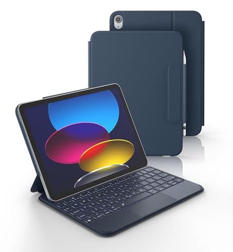 Dexnor for iPad (A16) 11th/10th Generation Case with Keyboard Ultra-Light Magnetic Detachable Folio Keyboard Cover Multi-Touch Trackpad Backlit for iPad 10th Gen 10.9 (2022)/11th Gen (2025) Blue