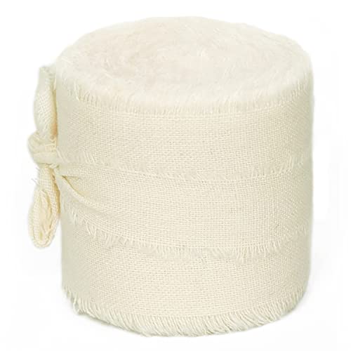 Beige Cotton Linen Fabrics Ribbon 1.5'' X 5 Yards Handmade Frayed Edges Fringe Ribbons Set For Rustic Wedding Gift Wraps Bridal Bouquet Diy Craft Supplies Trim Embellishments Decoration #TOP4