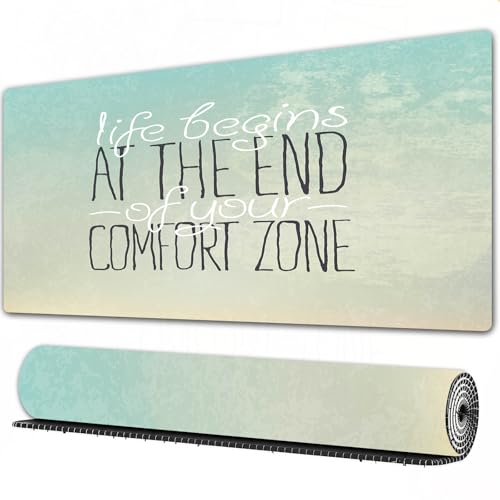 FEHWI Gaming Mouse Pad Extra Large Keyboard Mouse Mat Desk Pad Soft Smooth Surface and Anti-Slip Rubber,Lifestyle, motivational life begins at the end of your comfort zone quote concept,16x29.5 in