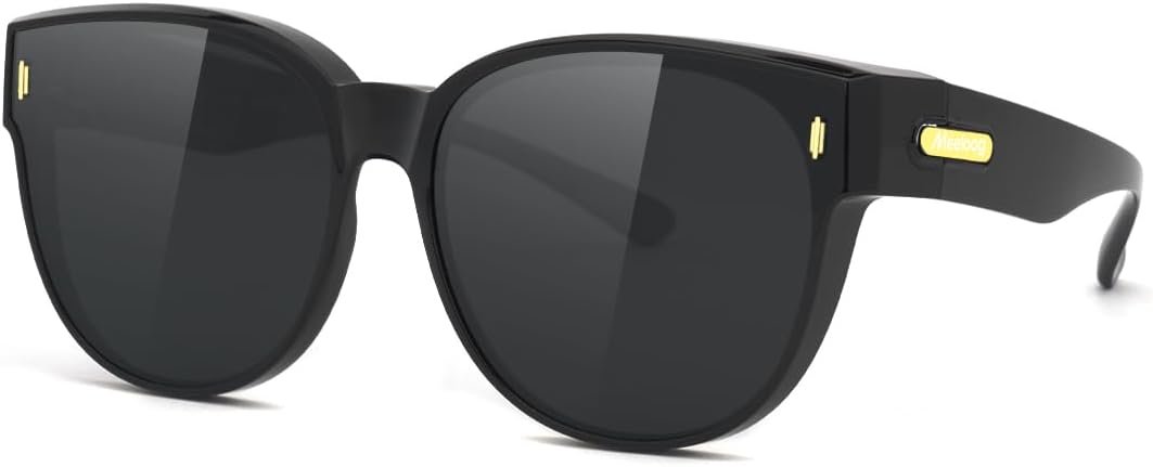 Meeloog Over Glasses Sunglasses for Women Polarized Stylish Large Shades Cover Glass Women Cateye Round UV400 for Driving