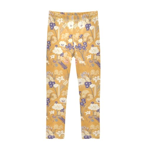 KLL Beautiful Vintage Pattern Bouquets Toddler Girl Cotton Leggings Stretchy High Waisted Activewear Exercise