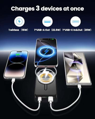 Image of for Magsafe Portable Charger 5000mAh, Slim Magnetic Battery Pack, 15W Wireless Magnetic Battery Pack, 20W PD Fast Charging, Magnetic Power Bank for iPhone 17 /16 /15 /14 /13 /12 Series (Black)