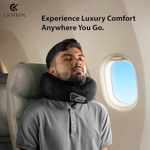 Image of Memory Foam Travel Neck Pillow for Car & Airplane - Lightweight Neck Support Cushion with Premium Soft Velvet Fabric, Adjustable Fit for Comfortable Sleep & Posture Support, (Graphite Black)
