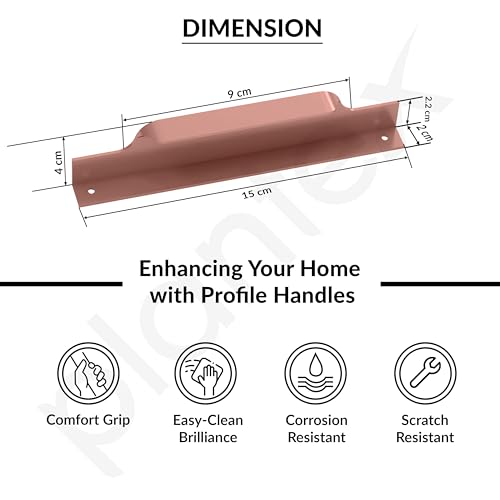 Image of Plantex Profile Handle for Kitchen Cabinet /6 Inch Aluminium Drawer Profile Handle /Wardrobe Pull Handle for Home /Office /Hotel - Pack of 3 (Rose Gold)