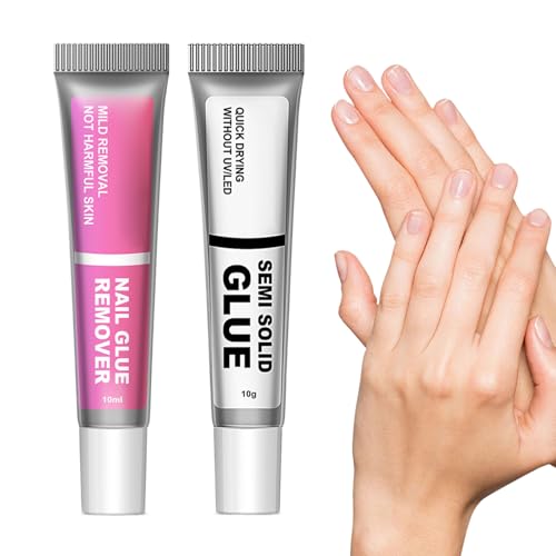 Pegamento y Quitaesmalte para Uñas Postizas,Gel Sólido Decorativo Para Uñas - Gel Quitaesmalte Secado Rápido Duradero Sin Lámpara UV Para Manicura En Casa Chicas Mujeres Salón