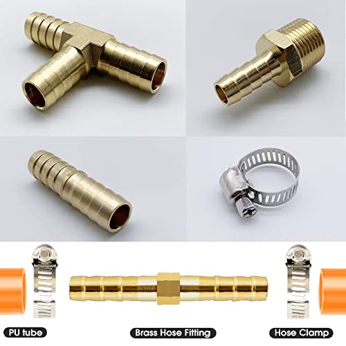 Hardkits 69 Pcs Brass Hose Barb Fittings Assortment Kits 1/8" 3/16" 1/4" 5/16" 3/8" 1/2" Barb Splicer & Barb To Male Coupler & Tee #TOP4
