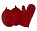 Sticky Toffee Printed Silicone Oven Mitt and Pot Holders, 100% Cotton, 3 Piece Set, Red