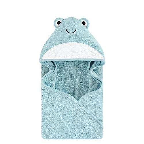 Hudson Baby Unisex Baby Cotton Poly Animal Face Hooded Towel, Cool Frog, One Size