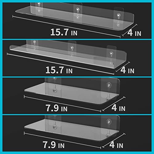 Acrylic Floating Shelves,Bathroom Shower Shelf,No Drill No Damage Wall Mounted,Clear Invisible,Renter Friendly Shelves Can Be Used In Bedroom, Kitchen, Living Room, Bathroom,Office (4 Pack) #TOP7