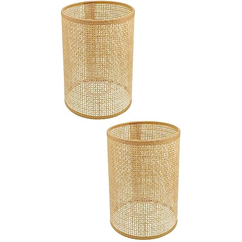 UPKOCH 2pcs Chandelier Rustic Rattan Lamp Shade, Boho Woven Light Cover for E27/E14 Desk Lamps, Indoor Vintage Bamboo Wicker Lamp Shade for Living Room, Bedroom, Hotels, Bars, Restaurants