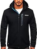 BOLF Herren Softshelljacke Übergangsjacke mit Kapuze Regenjacke Funktionsjacke Winddicht Wasserdicht Sportjacke Trekkingjacke Atmungsaktiv Outdoor Style FREESTEP WX061 Schwarz-Blau L [4D4]