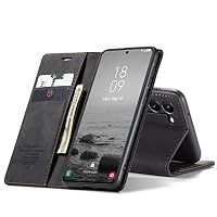 owlhold Handyhülle für Samsung Galaxy S23 5G Hülle, Premium Lederhülle Weiches Vintage-Nubukleder Faltbare Ständer Klapphülle Kartenfach Standfunktion stoßfest Schutzhülle -Schwarz – Ansicht 6