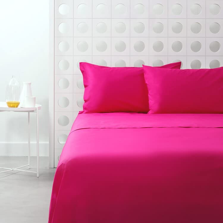 Bassetti drap plat 180x280 coton lin carré et demi rose cyclamen lit 1 place - 2