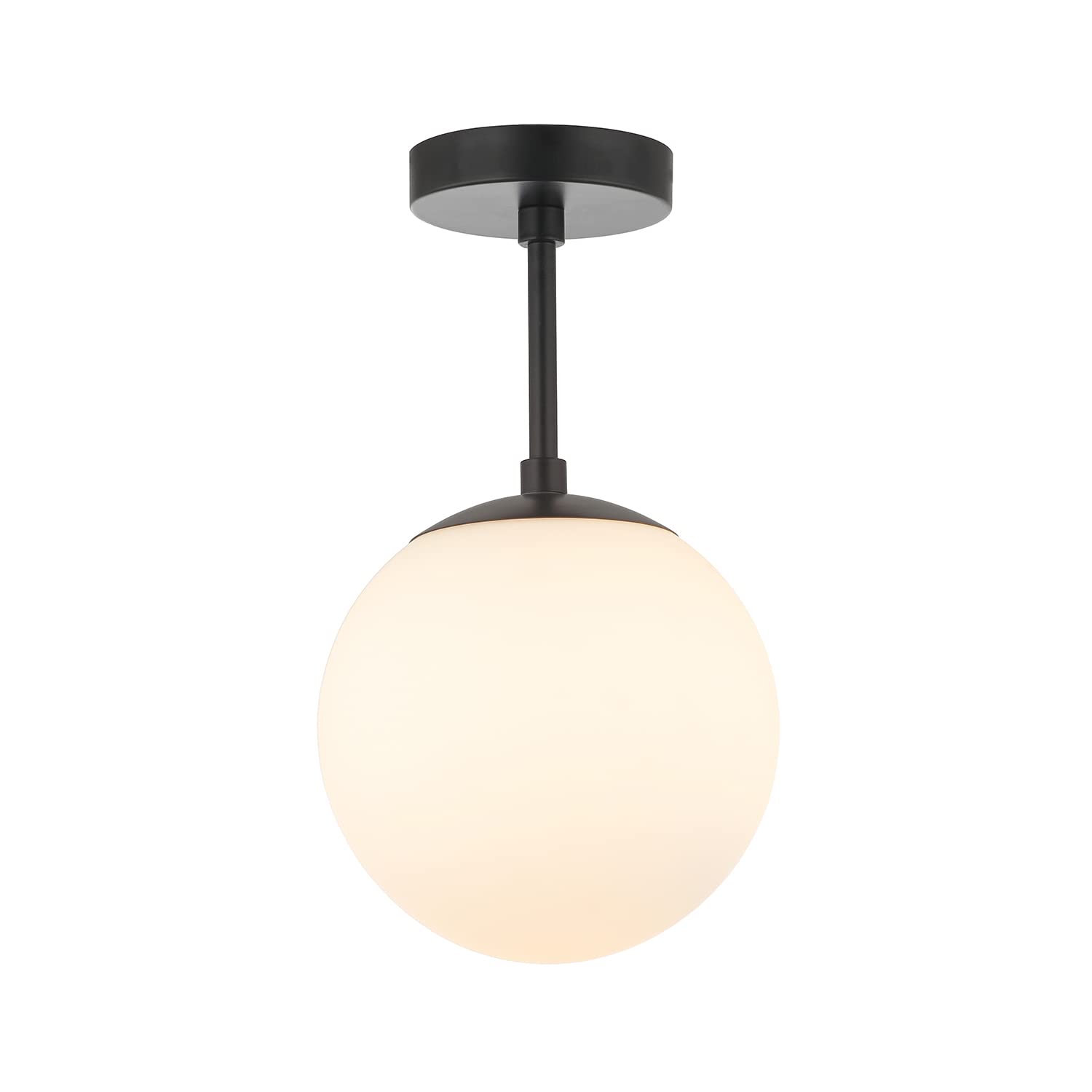 Happy Homewares Black Traditional And Sleek Opal Glass Globe Ip44 Bathroom Ceiling Light In Matt | 24Cm X 20Cm | 60W Max | Also Suitable For Hallways Lounges Conservatories Etc