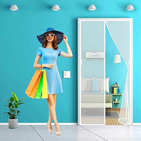 Fly Screen Door - 70x225 cm - Summer Ventilation Magnetic Fly Insect Screen Door Screen Mesh Curtain - with Magnets & Bottom Weight bar & Magic Tape - White Cover