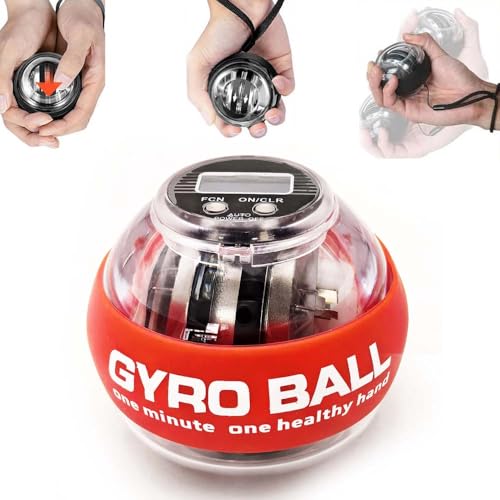 Bola de torsión con Contador - Bola giroscópica de Potencia para muñeca con Inicio automático, giroscopio, ejercitador de muñeca, Entrenador de Fuerza para Manos, ejercitador de Dedos con Luces L Red