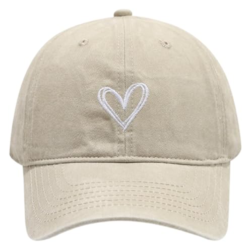 Buy Women's Vintage Washed Baseball Cap Cute Heart Embroidered Sun