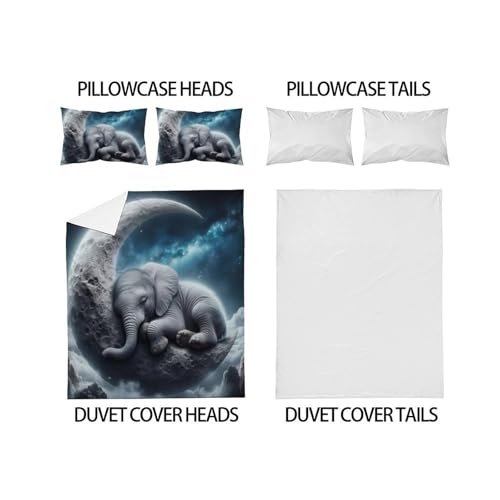 Housse de couette éléphant lune imprimé 3D pour des nuits féeriques