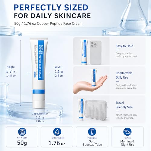 Grospe GHK-Cu Copper Peptide Cream, 2000ppm Copper Peptides Face Moisturizer with Hyaluronic Acid & Adenosine, Hydrating Firming Face Cream for Daily Morning & Night Skincare Routine, 1.76 oz - Image 5