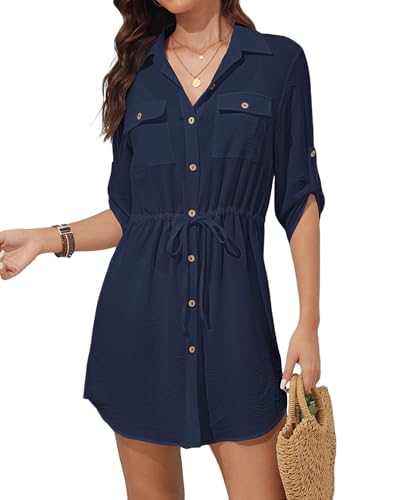 Bsubseach Swimsuit Coverup Shirt Dress Beach Vacation Clothes for Women Button Down Cover Ups Resort Wear