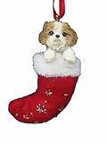 Shih Tzu fabric Christmas Stocking Ornament with 'Santa's Little Pals' Hand Painted and Stitched Detail