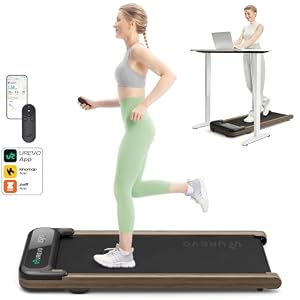UREVO Walking Pad for Home, Under Desk Treadmill with APP and Remote Control, Double Shock Absorbent Portable Walking Treadmill with Wooden Design for Home Office