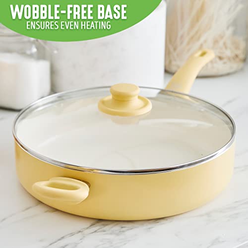 Image of Greenlife Soft Grip Healthy Ceramic Nonstick, 5QT Saute Pan Jumbo Cooker with Helper Handle and Lid, PFAS-Free, Dishwasher Safe, Yellow