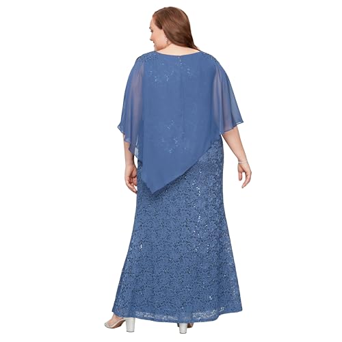 Image of S.L. Fashions Womens Plus Size Long Length Sequin Lace Beaded Capelet Mother of The Bride Dress, Formal Evening Gown