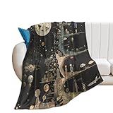 Whimsical Cosmic Odyssey Fleece Blanket: Immerse in a Whimsical Universe Filled with Celestial Bodies, Dreamy Landscapes, and Mysterious Figures, Inviting You to Explore The Unknown. 50x60 inch