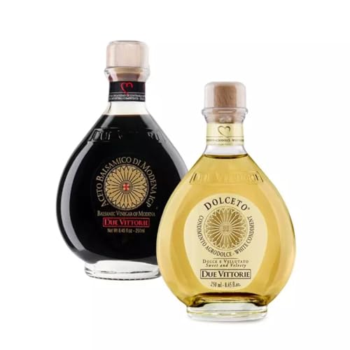 Duetto Oro Blanco y Oro Negro Due Vittorie: Vinagre Balsámico de Modena IGP Oro y Blanco 250 ml x 2