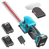 SEESII 2-in-1 Cordless Hedge Trimmer: 12' Electric Bush Trimmer & 6' Grass Shears - Dual 2.0 Ah Batteries, Dual-Action SK5 Blade, Rotating Handle, Handheld Shrub Grass Cutter for Garden Yard Lawn