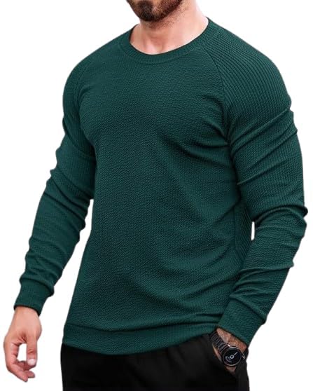 Men's Crew Neck Pullover Sweater, Grey, Textured Knit, Long Sleeve, Regular Fit, Cotton-image-19
