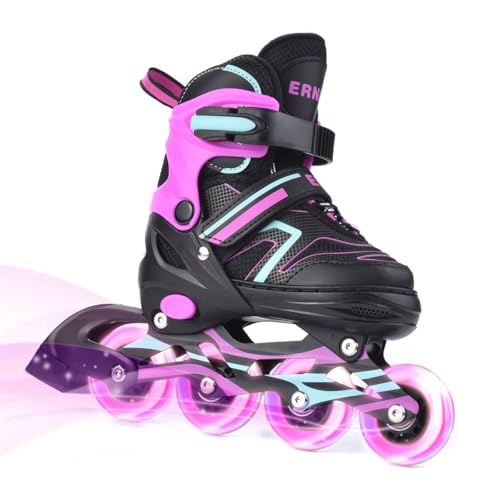 ERNAN Patines en línea Ajustables para niños y niñas con Ruedas de iluminación, para Principiantes y Jóvenes Patines de Ruedas para Niños Grandes en Exteriores e Interiores (Light Pink, L)