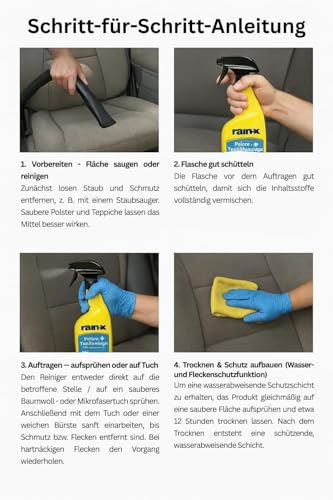Rain-X Limpiador de Tapicerías para Coche y Alfombras – Protección Repelente Contra Líquidos – Elimina Suciedad, Olores y Manchas – Ideal para Asientos de Automóvil, Alfombras y Telas – 500 ml - imagen 6