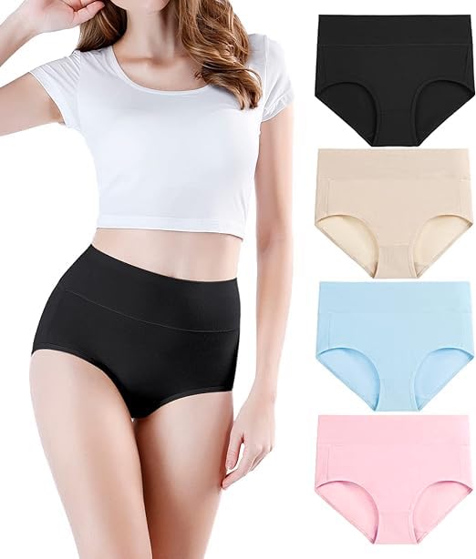 Image of DIVING DEEP Women's Briefs, 4 Pack, High Waisted Underwear, Comfortable Cotton Panties