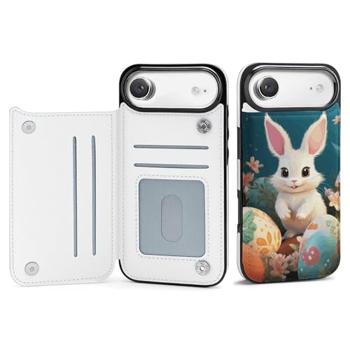 Étui portefeuille iPhone 17 lapin de Pâques ultra fin avec fentes cartes