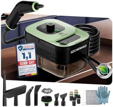 GZCHENHAO Dampfreiniger Handgerät mit 18-Teiligem Zubehör, 9s Turbo-Dampf mit 5 BAR Druck – 99,99% Reinigung & 100% Natürlich,Steam Cleaner für Boden, Küche, Bad, Fenster, Polster(