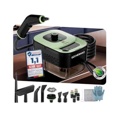 GZCHENHAO Dampfreiniger Handgerät mit 18-Teiligem Zubehör, 9s Turbo-Dampf mit 5 BAR Druck – 99,99% Reinigung & 100% Natürlich,Steam Cleaner für Boden, Küche, Bad, Fenster, Polster(Upgrade-grün)