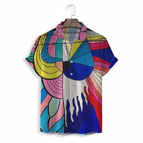 Chemise hawaïenne pour hommes au motif abstrait vintage et manches courtes