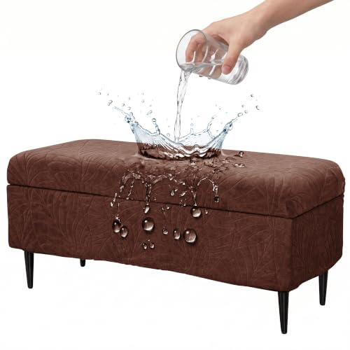 Image of FUANGUI Waterproof Ottoman Cover Slipcovers Rectangular Folding Stretch | Storage Bench Footrest Sofa Stool Covers Footstool Protector with Elastic Bottom, Removable Washable,Large