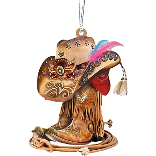 Bavokon 9 Pcs 2022 Novelty Boots And Hat Cowboy Acrylic Car Ornament,Novelty Cowboy Boots Car Rear View Mirror Hanging Ornament, Windows Decor Ornament For Halloween,Thanksgiving,Christmas Trees #TOP3