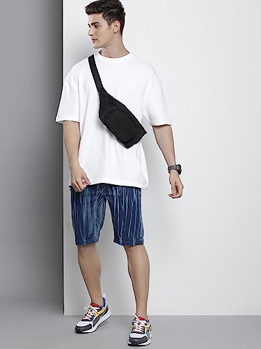 Image of The Indian Garage Co Men Regular Fit Solid Mid-Rise Denim Shorts